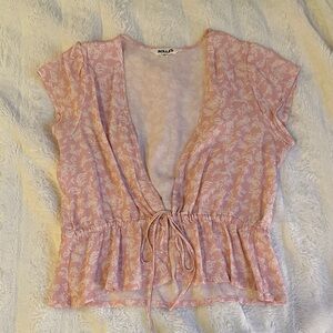 Rolls’s Light Pink Floral tie front low cut Blouse